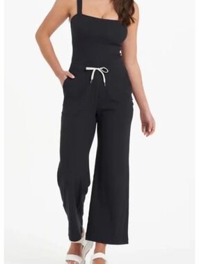 Vuori Mudra Jumpsuit Black Ribbed Drawstring Pockets Size M